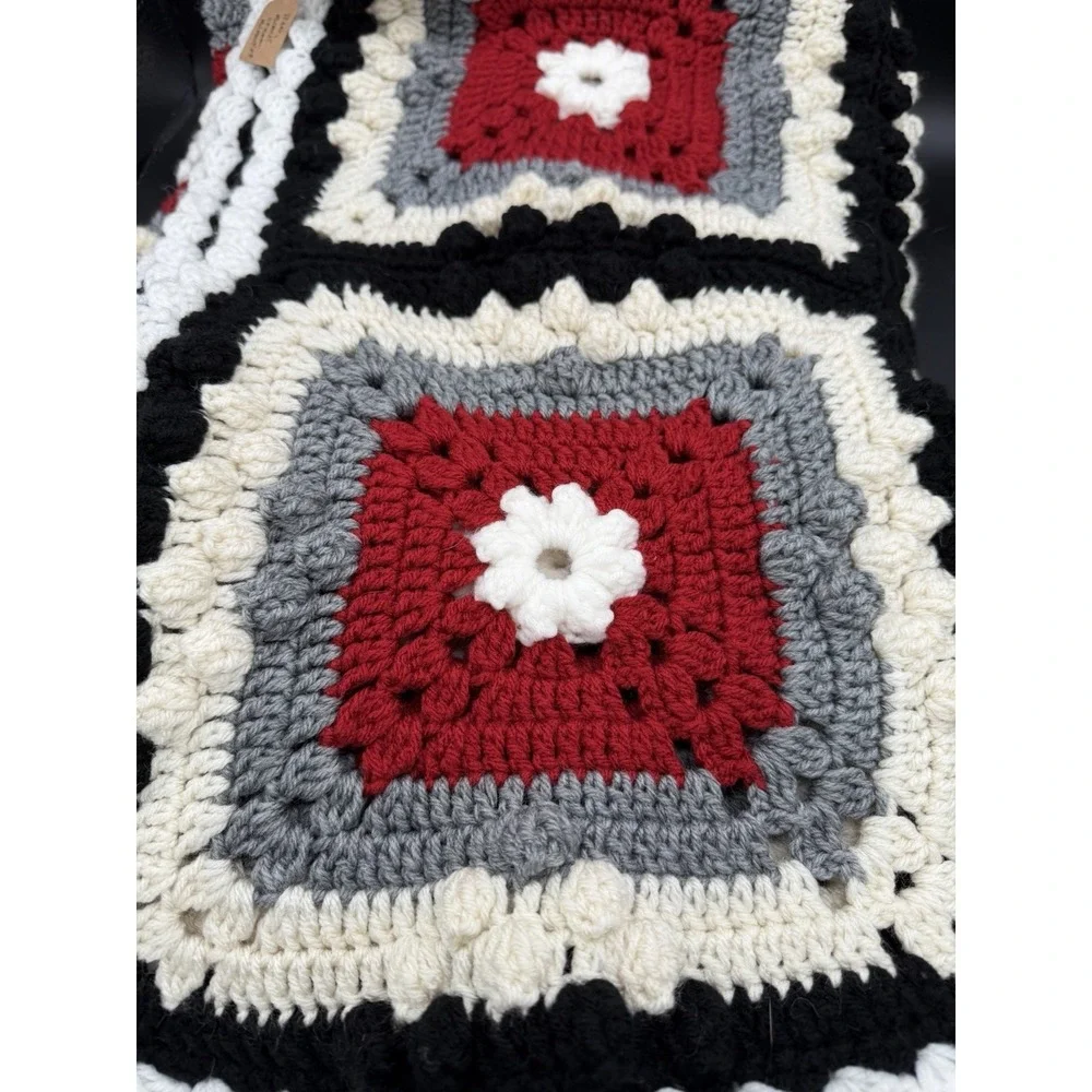 🧶Vintage Hand Crochet Granny Square Blanket – Colorful Handmade Throw🧶